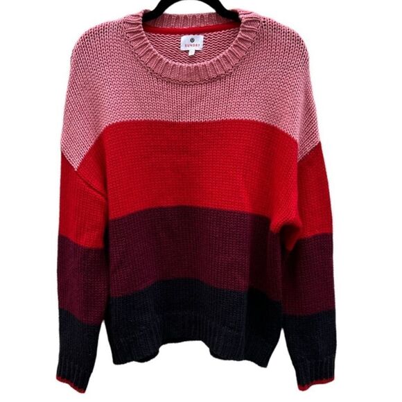 Sundry Scarlett Multi Striped Colorblock Wool Blend Crewneck Slouchy Sweater - Picture 6 of 15